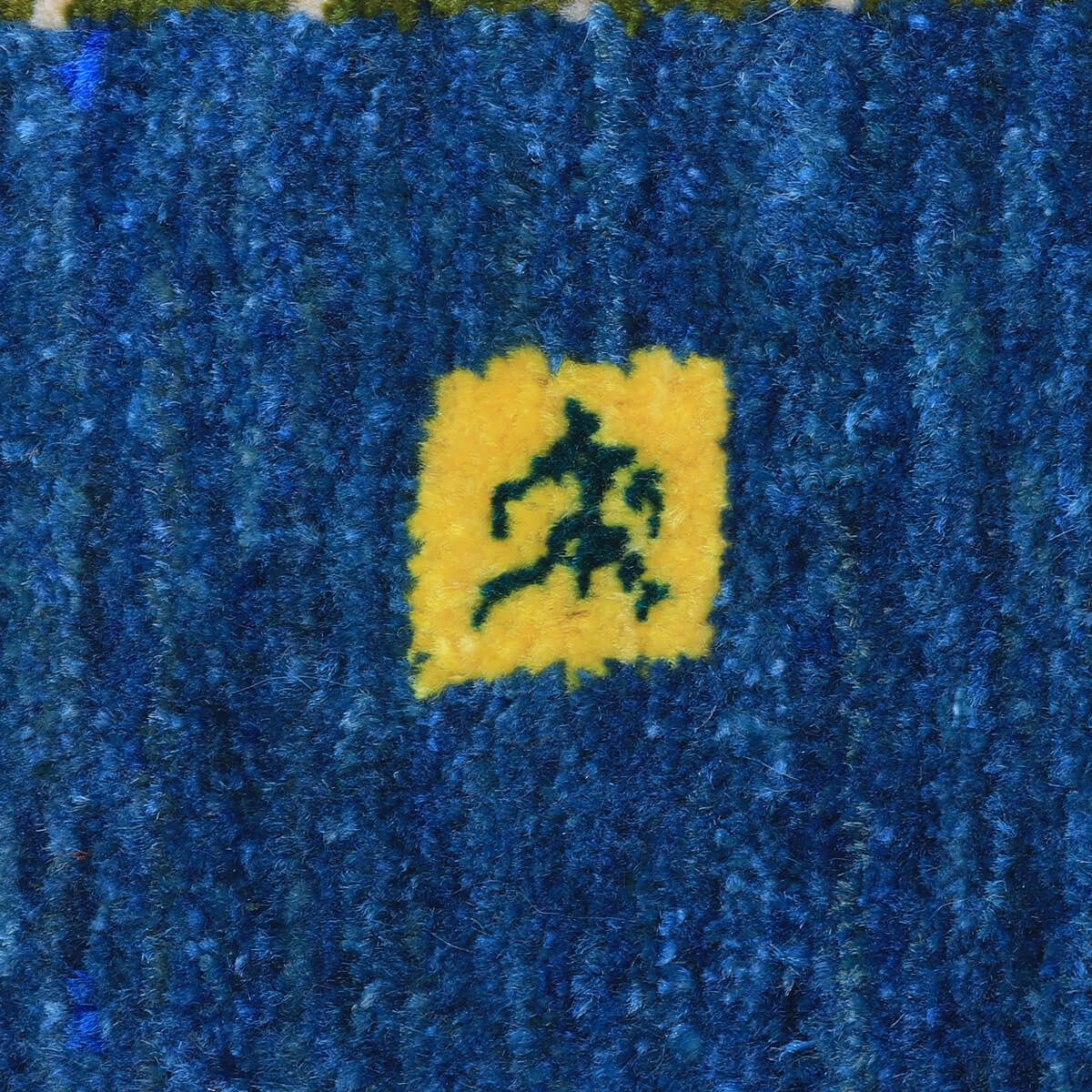 ギャッベ絨毯,ルリバフ,106×77cm｜手織りウールラグ,ライオンモチーフ