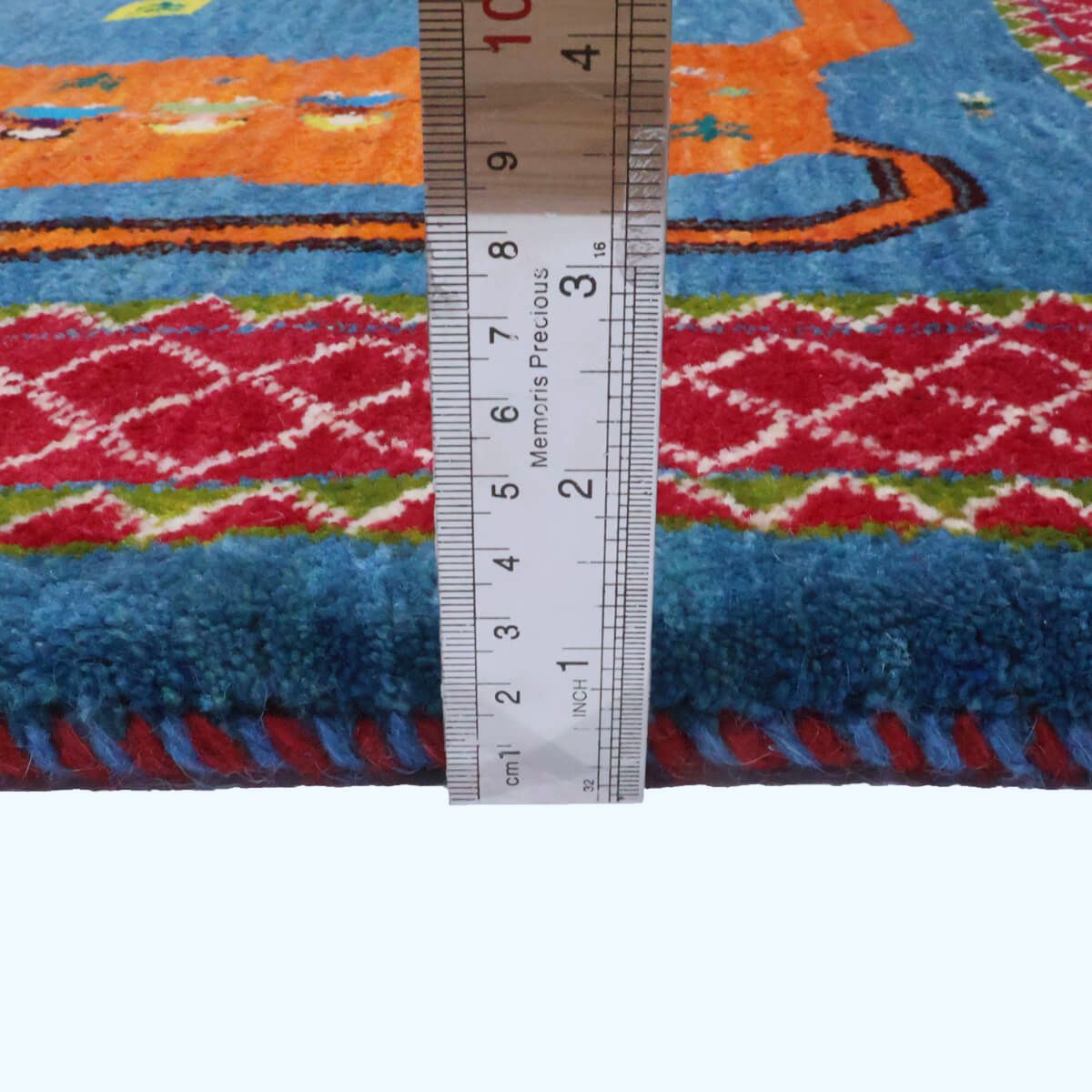 ギャッベ絨毯,ルリバフ,106×77cm｜手織りウールラグ,ライオンモチーフ