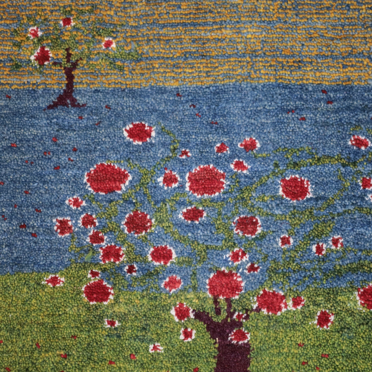 ギャッベ,ルリバフ,89×60cm｜手織りウールラグ・カラフル自然風景