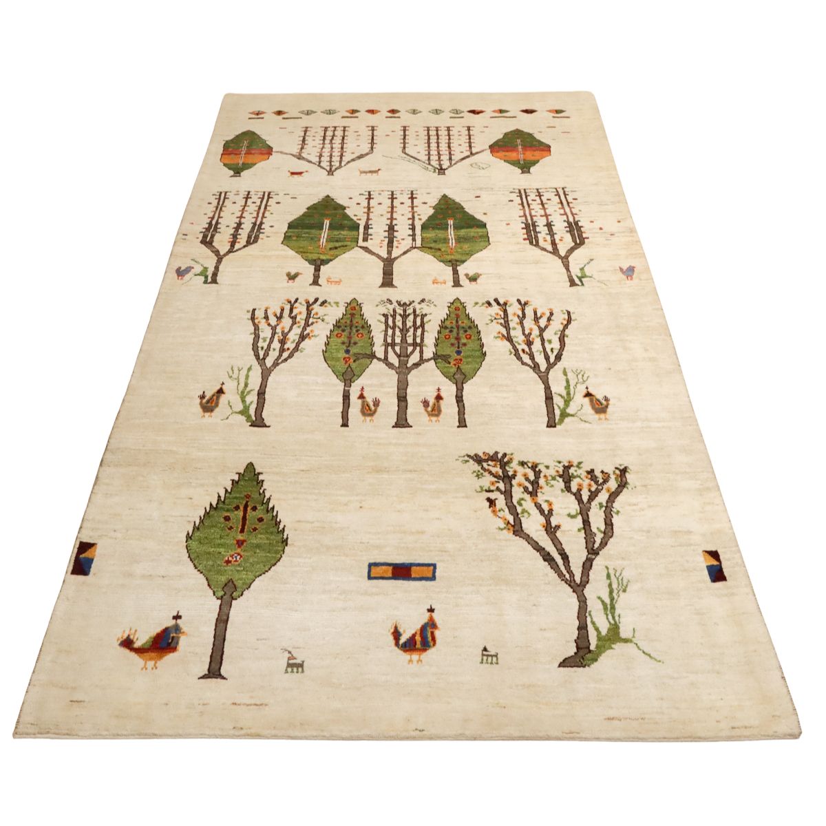 ギャッベ,ルリバフ,340×193cm｜高級ペルシャ手織りラグ,アイボリー