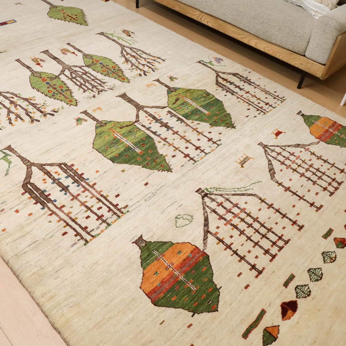 ギャッベ,ルリバフ,340×193cm｜高級ペルシャ手織りラグ,アイボリー