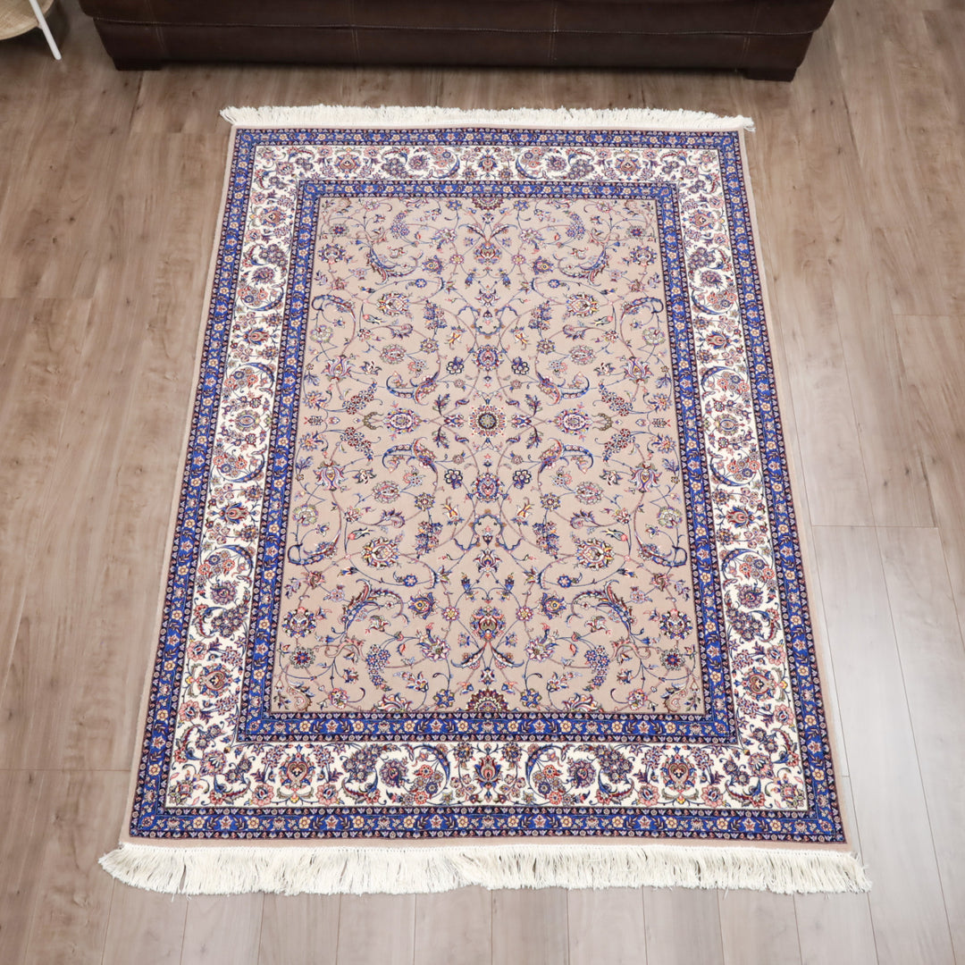 イラン製 ペルシャデザイン カーペット｜花唐草文様 ベージュ 機械織り 高密度（S-13275）