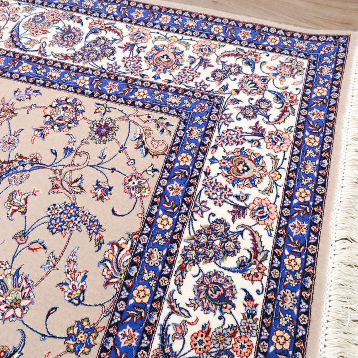 イラン製 ペルシャデザイン カーペット｜花唐草文様 ベージュ 機械織り 高密度（S-13275）