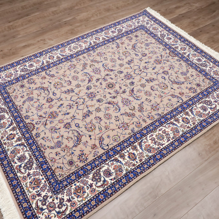 イラン製 ペルシャデザイン カーペット｜花唐草文様 ベージュ 機械織り 高密度（S-13275）