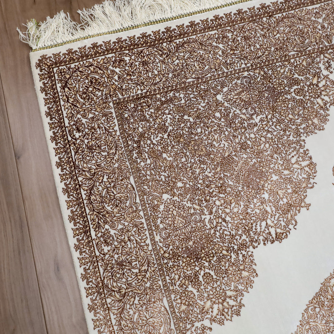 LUMINA モダールアートコレクション｜細密花唐草メダリオン柄 アイボリー×モカブラウン｜150×98cm（S-13307）