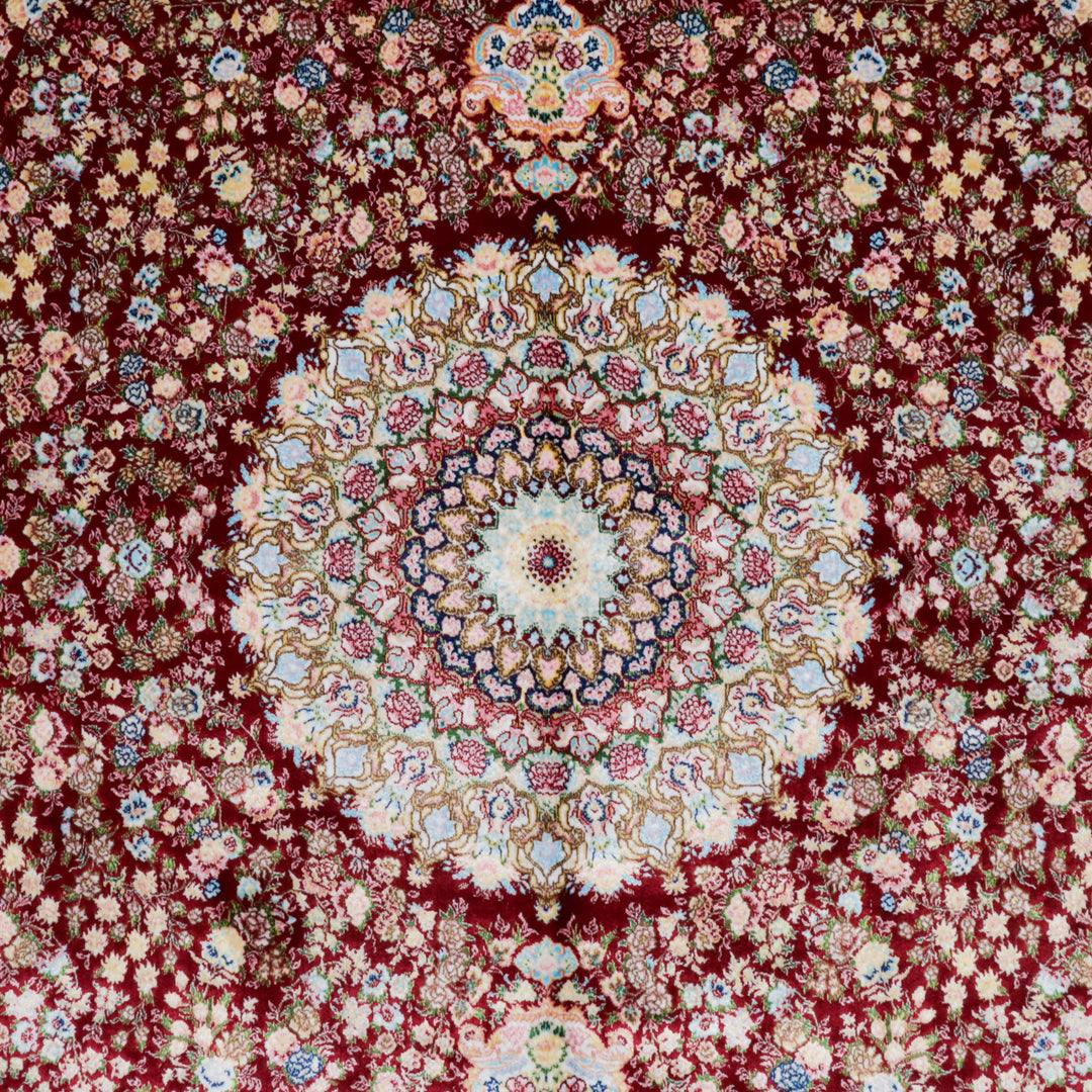 LUMINA モダールアートコレクション｜花メダリオン柄 ワインレッド×アイボリー｜180×118cm（S-13308）