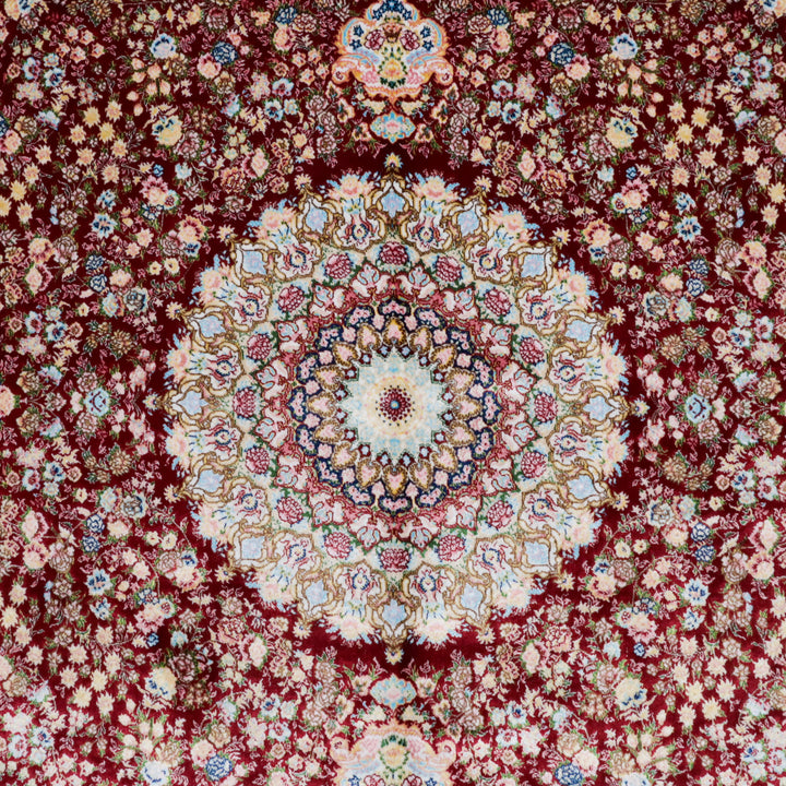 LUMINA モダールアートコレクション｜花メダリオン柄 ワインレッド×アイボリー｜180×118cm（S-13308）