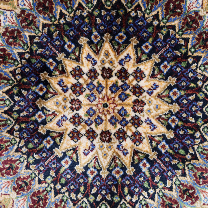 LUMINA モダールアートコレクション｜花メダリオン柄 アイボリー×ブルー｜204×140cm（S-13309）