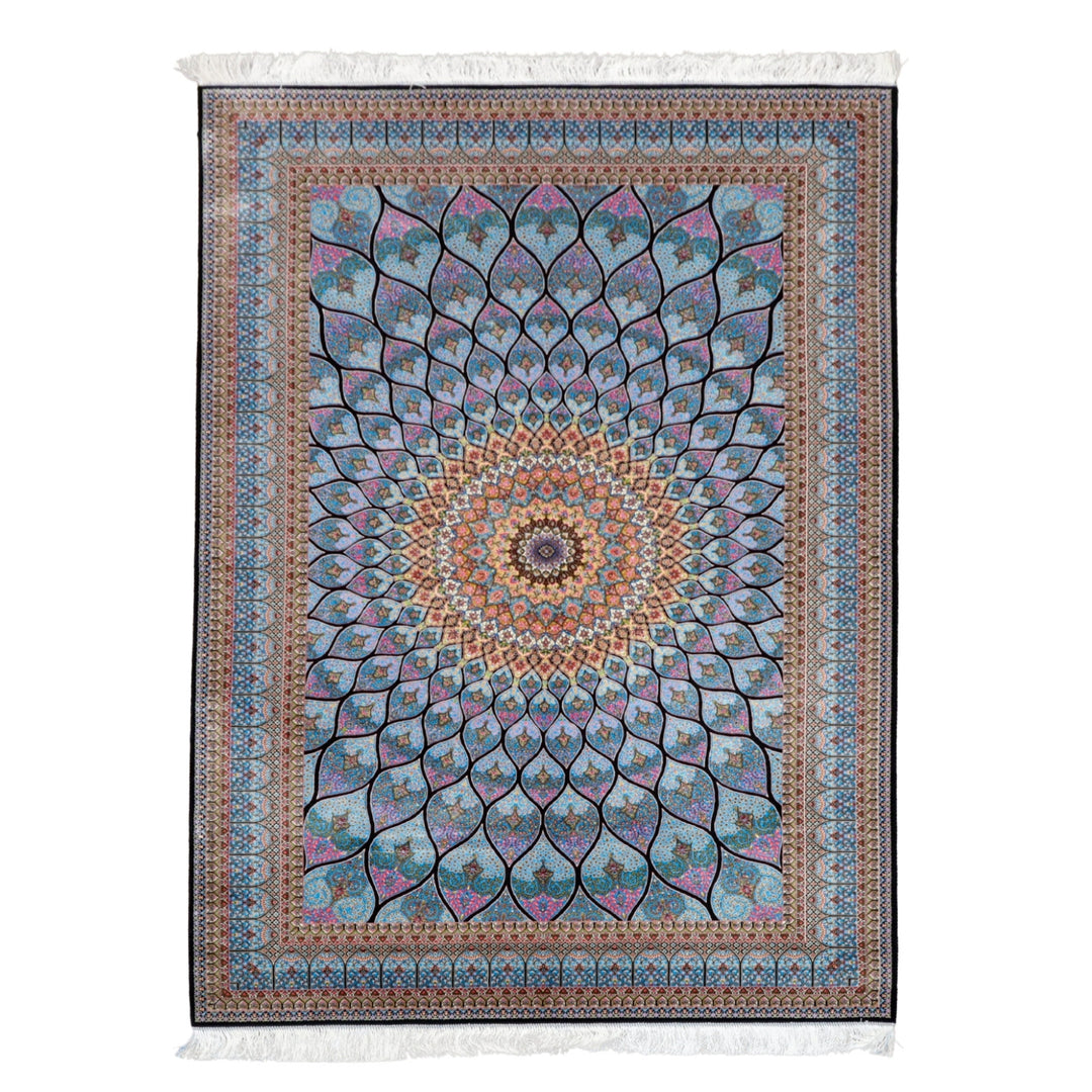 LUMINA モダールアートコレクション｜ゴンバド・羽根文様 ターコイズ×ピンク｜224×150cm（S-13313）
