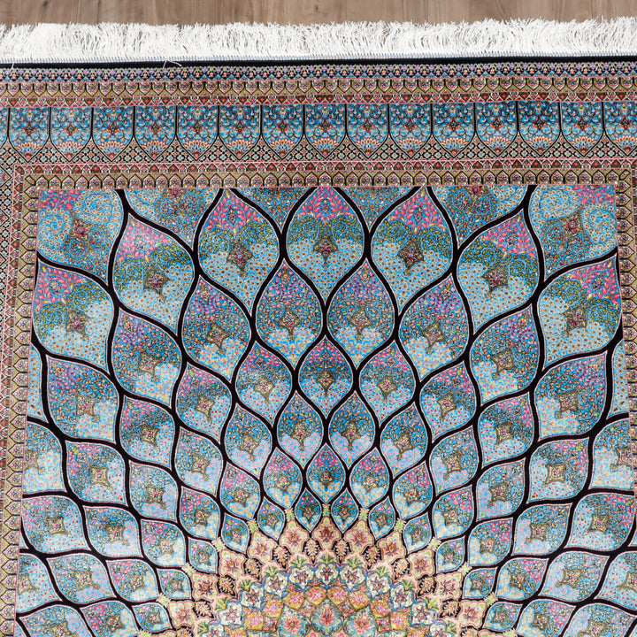 LUMINA モダールアートコレクション｜ゴンバド・羽根文様 ターコイズ×ピンク｜224×150cm（S-13313）