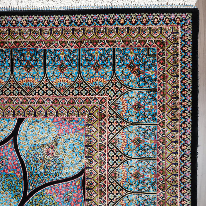 LUMINA モダールアートコレクション｜ゴンバド・羽根文様 ターコイズ×ピンク｜224×150cm（S-13313）