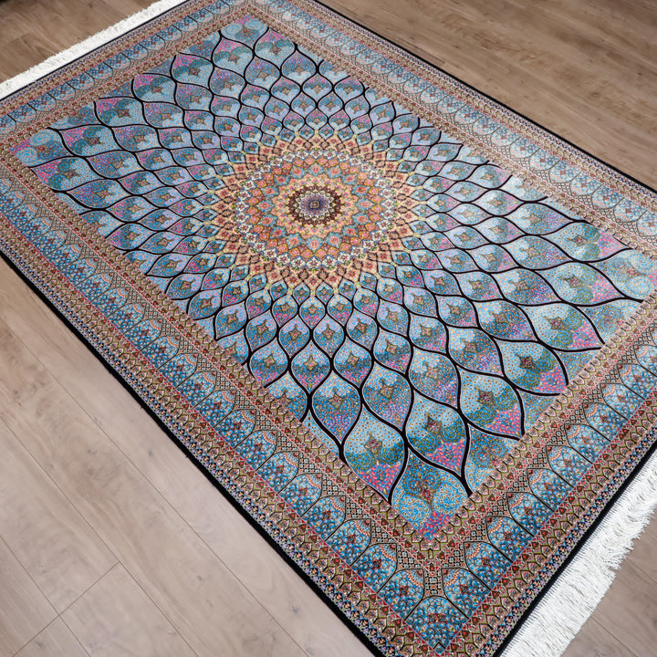 LUMINA モダールアートコレクション｜ゴンバド・羽根文様 ターコイズ×ピンク｜224×150cm（S-13313）