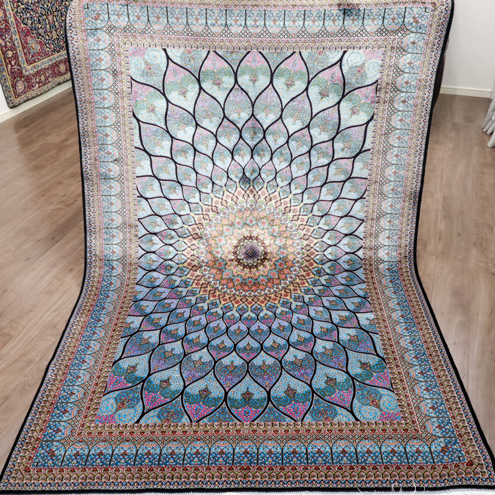 LUMINA モダールアートコレクション｜ゴンバド・羽根文様 ターコイズ×ピンク｜224×150cm（S-13313）