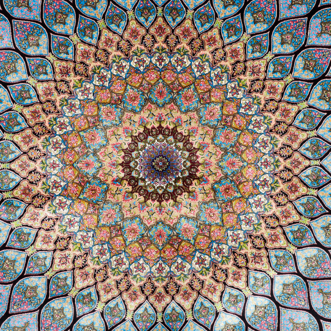 LUMINA モダールアートコレクション｜ゴンバド・羽根文様 ターコイズ×ピンク｜224×150cm（S-13313）