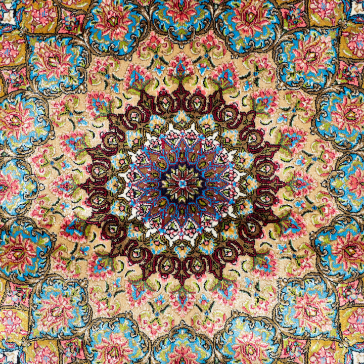 LUMINA モダールアートコレクション｜ゴンバド・羽根文様 ターコイズ×ピンク｜224×150cm（S-13313）