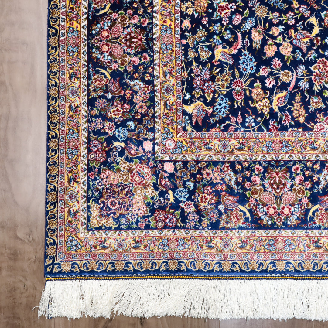 LUMINA モダールアートコレクション｜花鳥・花唐草柄 ネイビー×ピンク｜225×145cm（S-13314）