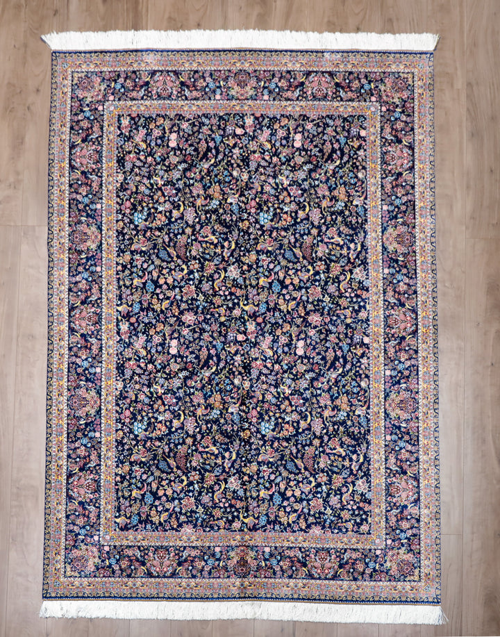LUMINA モダールアートコレクション｜花鳥・花唐草柄 ネイビー×ピンク｜225×145cm（S-13314）