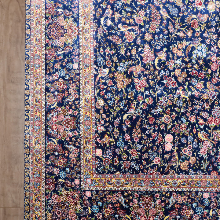 LUMINA モダールアートコレクション｜花鳥・花唐草柄 ネイビー×ピンク｜225×145cm（S-13314）