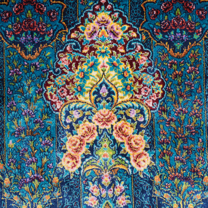 LUMINA モダールアートコレクション｜アーチ・花メダリオン柄 ターコイズ×ピンク｜230×150cm（S-13317）