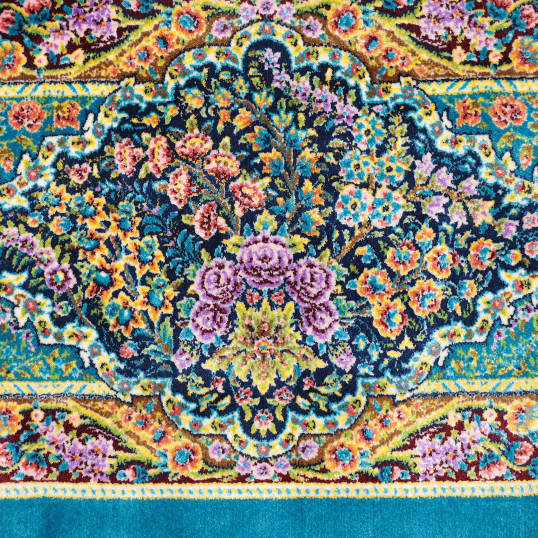LUMINA モダールアートコレクション｜アーチ・花メダリオン柄 ターコイズ×ピンク｜230×150cm（S-13317）