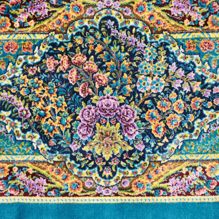 LUMINA モダールアートコレクション｜アーチ・花メダリオン柄 ターコイズ×ピンク｜230×150cm（S-13317）