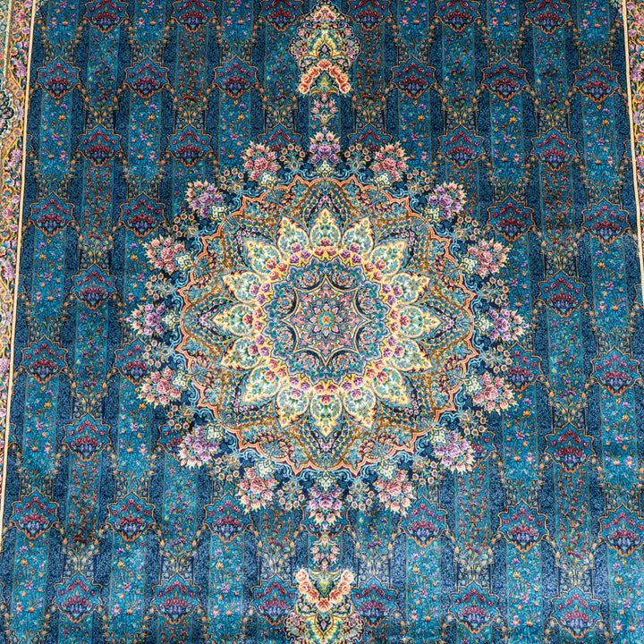 LUMINA モダールアートコレクション｜アーチ・花メダリオン柄 ターコイズ×ピンク｜230×150cm（S-13317）