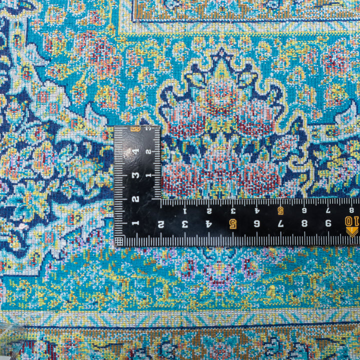 LUMINA モダールアートコレクション｜アーチ・花メダリオン柄 ターコイズ×ピンク｜230×150cm（S-13317）