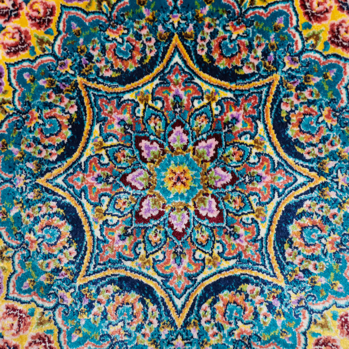 LUMINA モダールアートコレクション｜アーチ・花メダリオン柄 ターコイズ×ピンク｜230×150cm（S-13317）