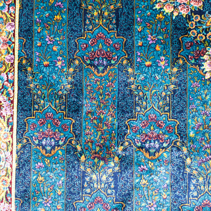 LUMINA モダールアートコレクション｜アーチ・花メダリオン柄 ターコイズ×ピンク｜230×150cm（S-13317）