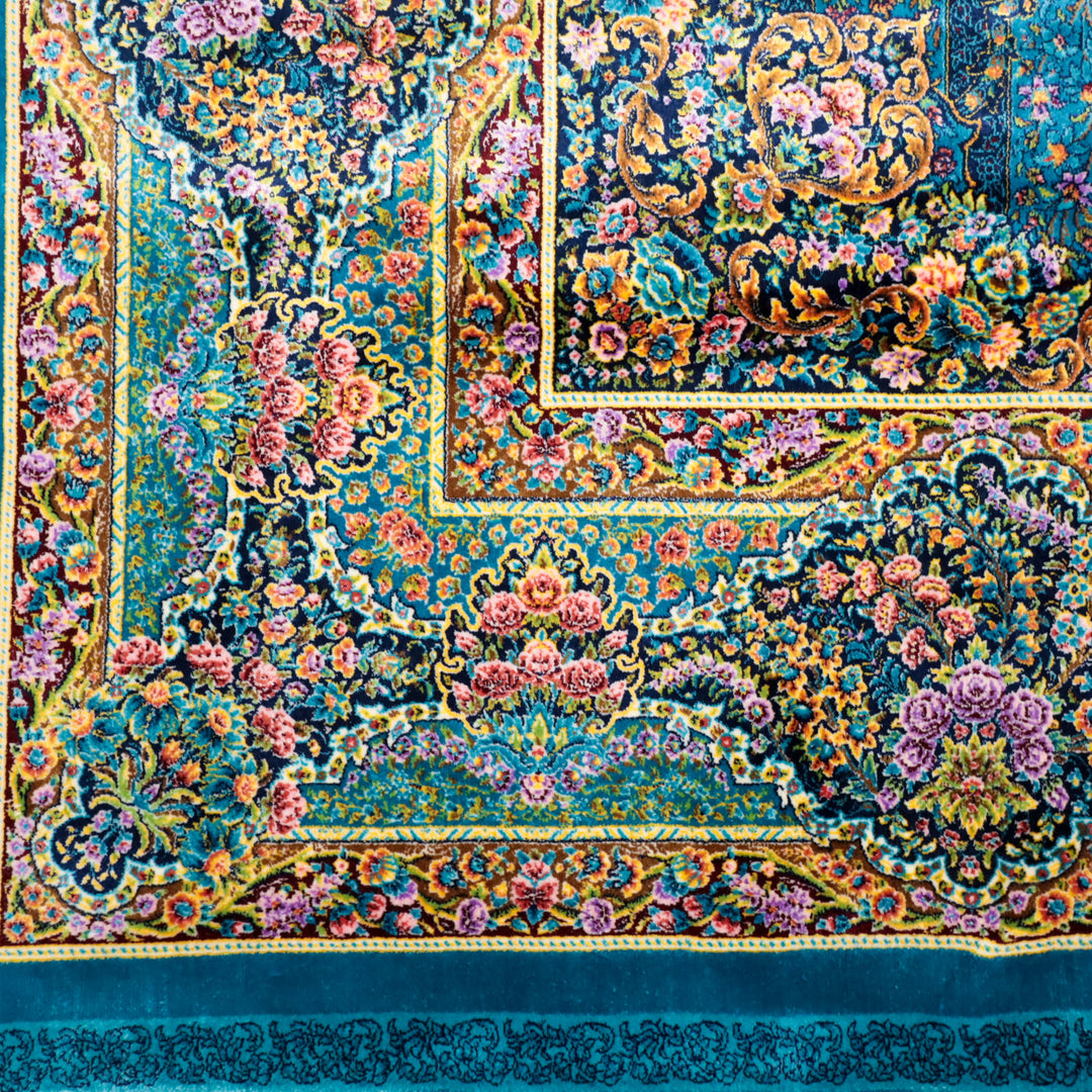LUMINA モダールアートコレクション｜アーチ・花メダリオン柄 ターコイズ×ピンク｜230×150cm（S-13317）