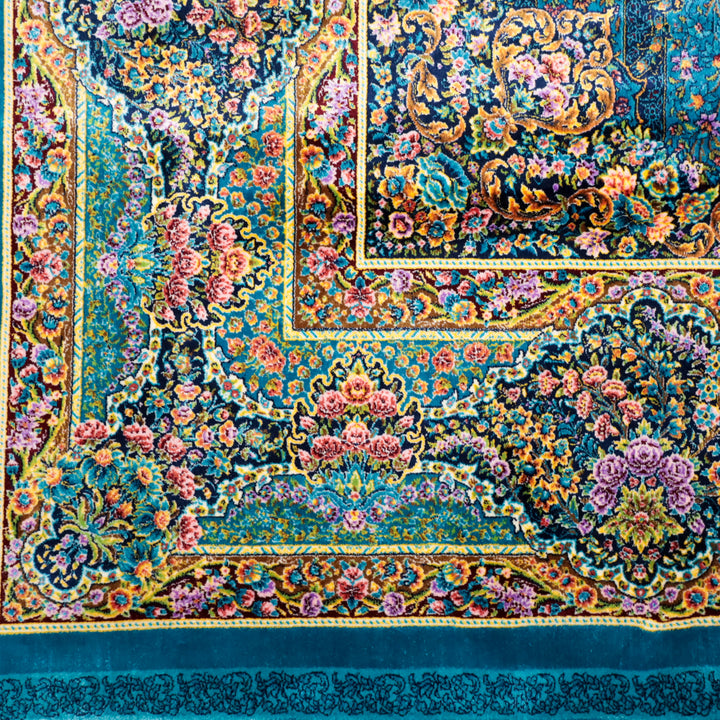 LUMINA モダールアートコレクション｜アーチ・花メダリオン柄 ターコイズ×ピンク｜230×150cm（S-13317）