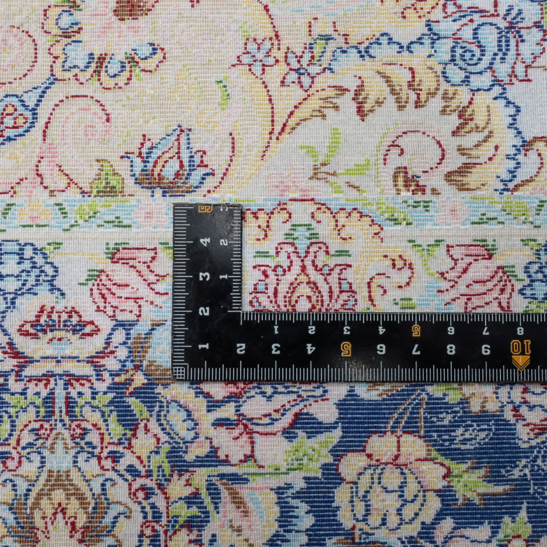 LUMINA モダールアートコレクション｜花唐草メダリオン柄 ネイビー×アイボリー｜177×119cm（S-13318）