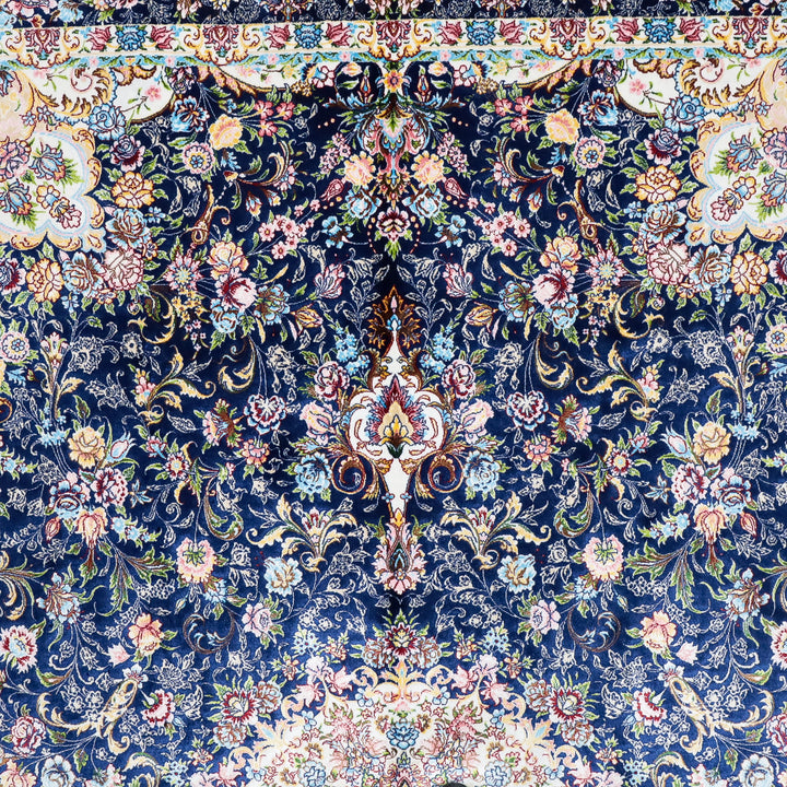 LUMINA モダールアートコレクション｜花唐草メダリオン柄 ネイビー×アイボリー｜177×119cm（S-13318）
