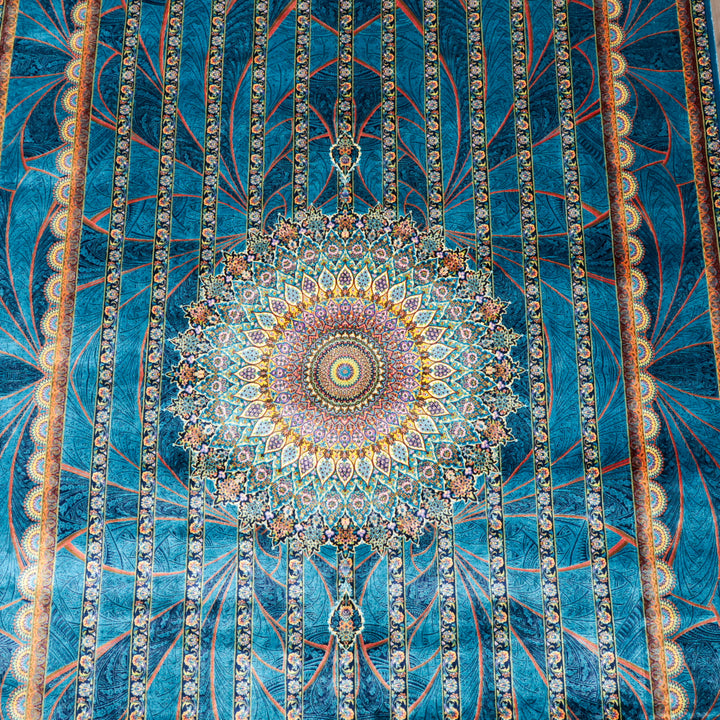 LUMINA モダールアートコレクション｜ゴンバド・羽根文様 ターコイズ×パープル｜230×148cm（S-13319）