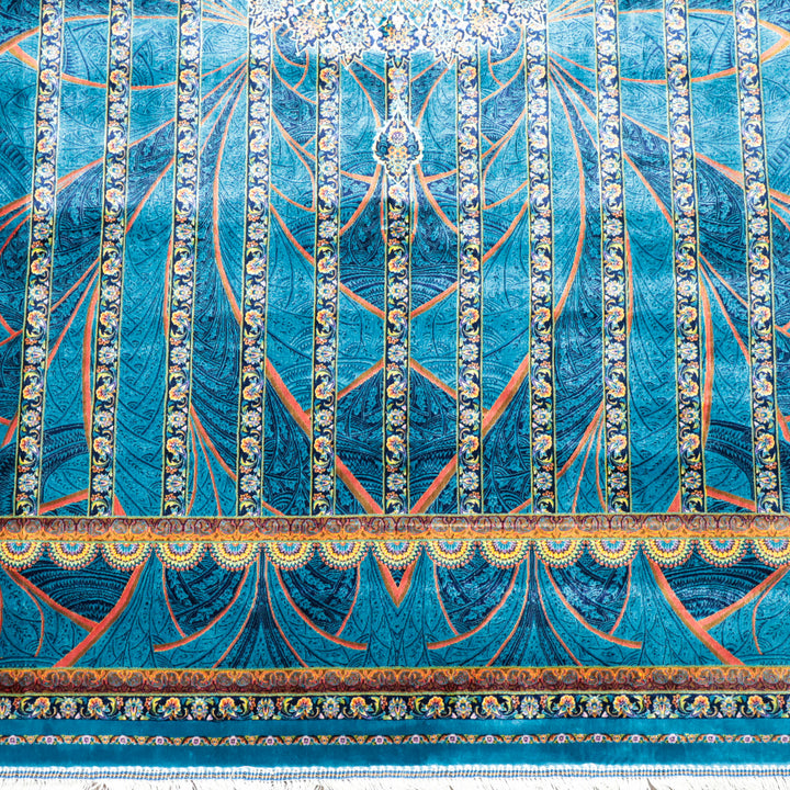 LUMINA モダールアートコレクション｜ゴンバド・羽根文様 ターコイズ×パープル｜230×148cm（S-13319）