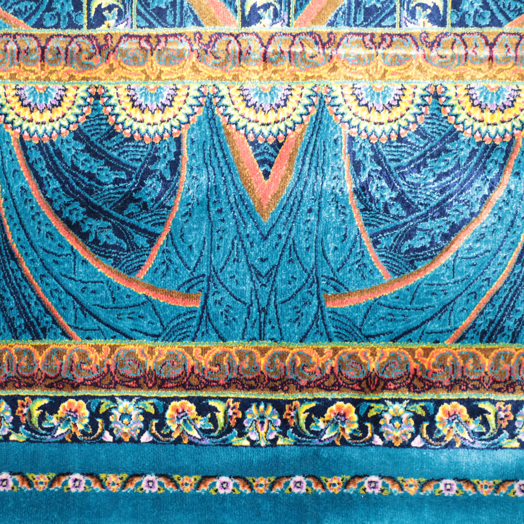 LUMINA モダールアートコレクション｜ゴンバド・羽根文様 ターコイズ×パープル｜230×148cm（S-13319）