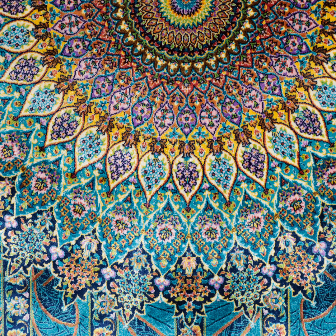 LUMINA モダールアートコレクション｜ゴンバド・羽根文様 ターコイズ×パープル｜230×148cm（S-13319）