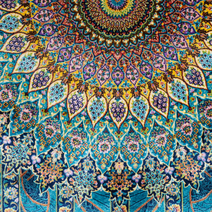 LUMINA モダールアートコレクション｜ゴンバド・羽根文様 ターコイズ×パープル｜230×148cm（S-13319）