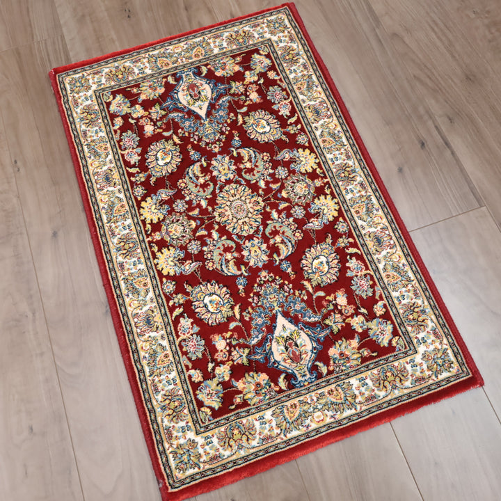 ペルシャ絨毯柄 アクリルマット｜アフシャン・花唐草柄 レッド×アイボリー｜80×50cm（S-13328）