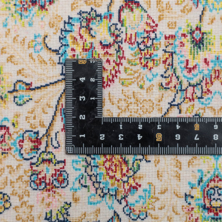 LUMINA モダールアートコレクション｜アフシャン柄（総花柄） アイボリー×ターコイズ｜91×58cm（S-13352）