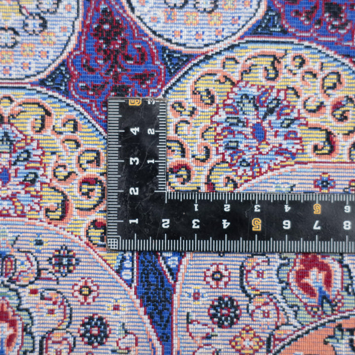LUMINA モダールアートコレクション｜トランジ柄（放射文様） ロイヤルブルー×コーラル｜88×60cm（S-13357）