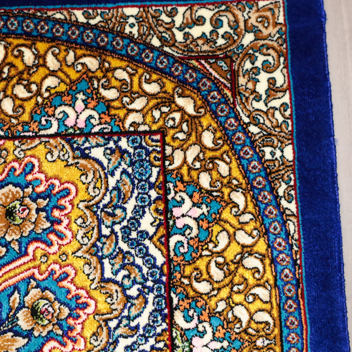 LUMINA モダールアートコレクション｜ドムタヴォシ柄（重層メダリオン） ターコイズ×ゴールド｜90×58cm（S-13361）