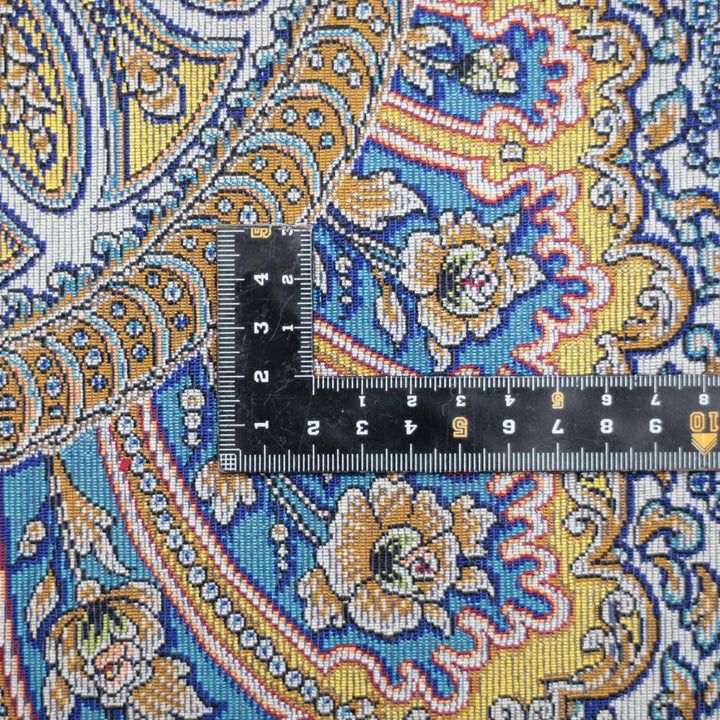 LUMINA モダールアートコレクション｜ドムタヴォシ柄（重層メダリオン） ターコイズ×ゴールド｜90×58cm（S-13361）