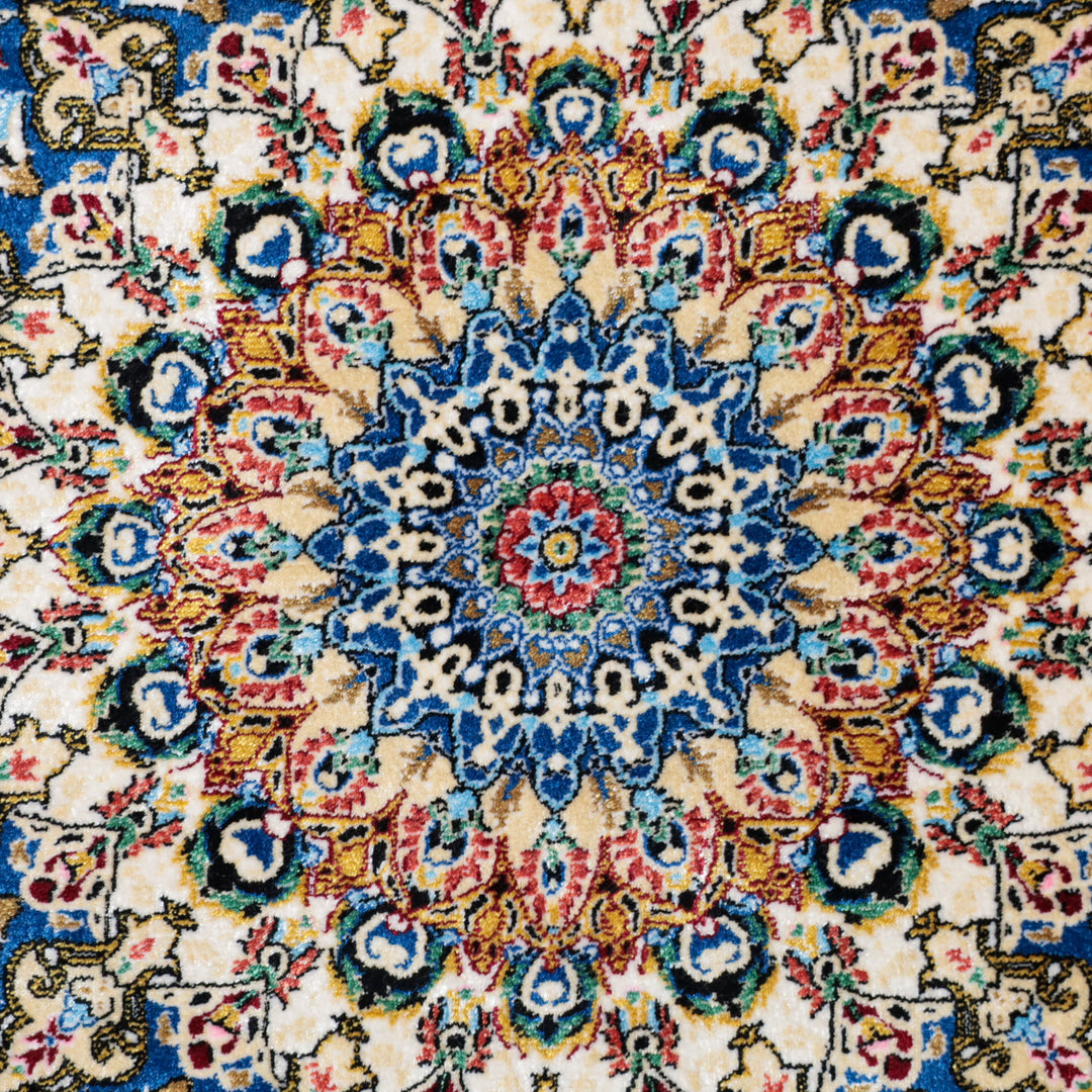 LUMINA モダールアートコレクション｜花メダリオン柄 ロイヤルブルー×ローズ｜118×80cm（S-13389）