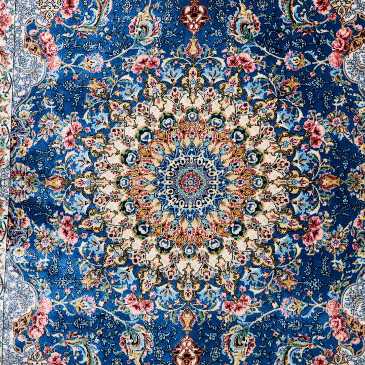 LUMINA モダールアートコレクション｜花メダリオン柄 ロイヤルブルー×ローズ｜118×80cm（S-13389）