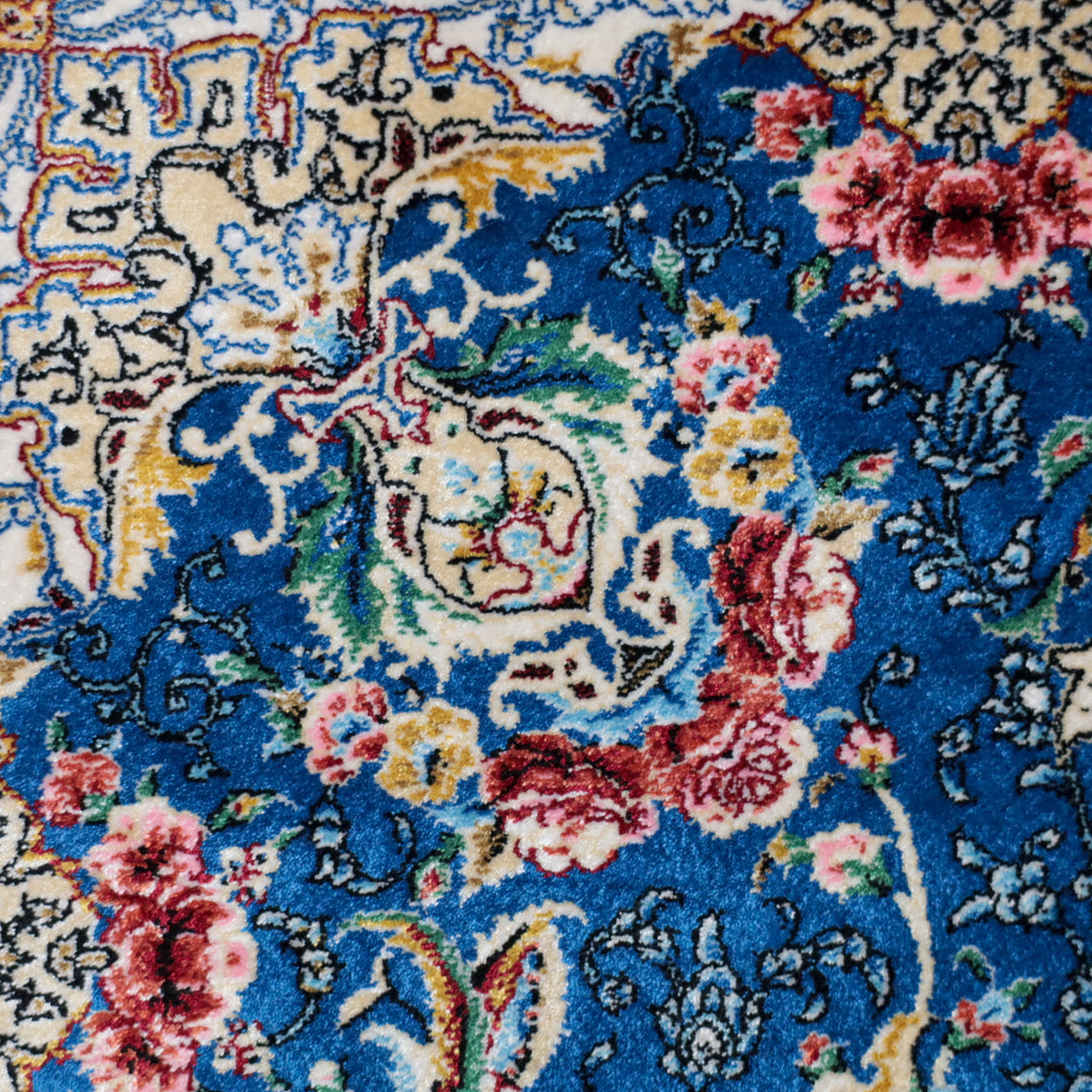 LUMINA モダールアートコレクション｜花メダリオン柄 ロイヤルブルー×ローズ｜118×80cm（S-13389）