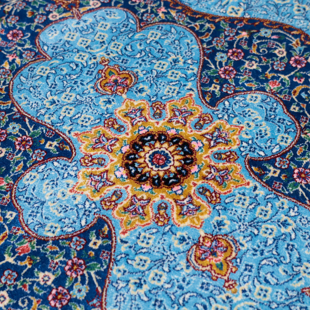 LUMINA モダールアートコレクション｜アーチ窓・メダリオン柄 ブルー×ブラック｜118×80cm（S-13391）