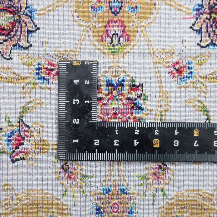 LUMINA モダールアートコレクション｜花メダリオン柄 アイボリー×金茶｜125×81cm（S-13394）
