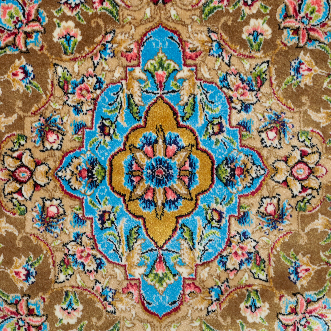 LUMINA モダールアートコレクション｜花メダリオン柄 アイボリー×金茶｜125×81cm（S-13394）