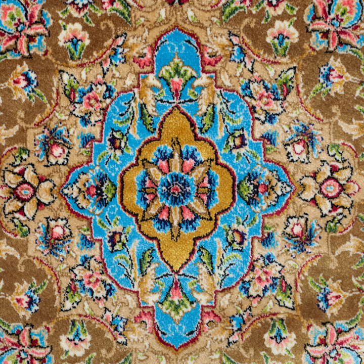 LUMINA モダールアートコレクション｜花メダリオン柄 アイボリー×金茶｜125×81cm（S-13394）